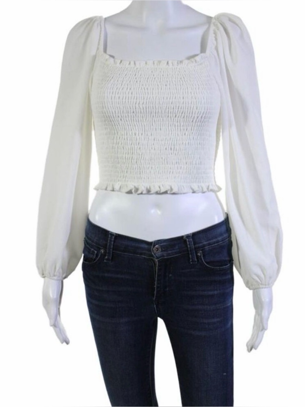 Show Me Your Mumu Womens 3/4 Sleeve Smocked Crop Top White Size Medium